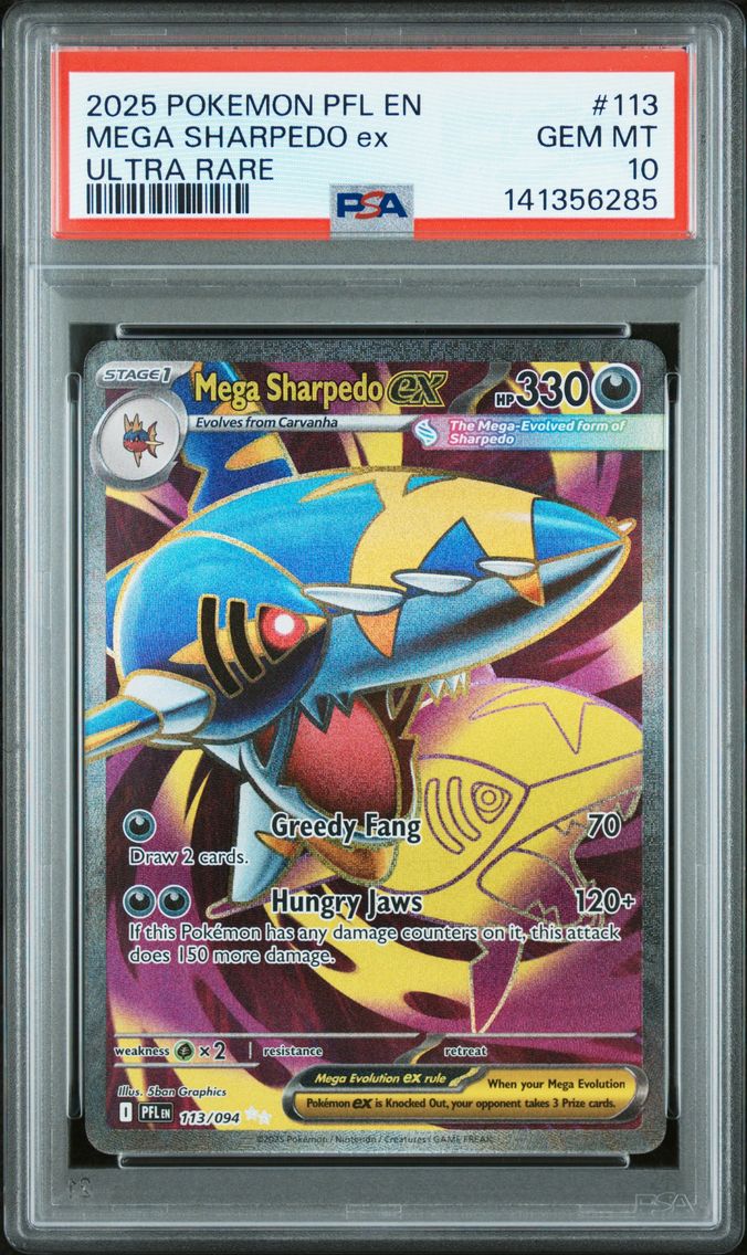 2025 #113 Mega Sharpedo EX PSA 10 Pfl EN-Phantasmal Flames Pokemon