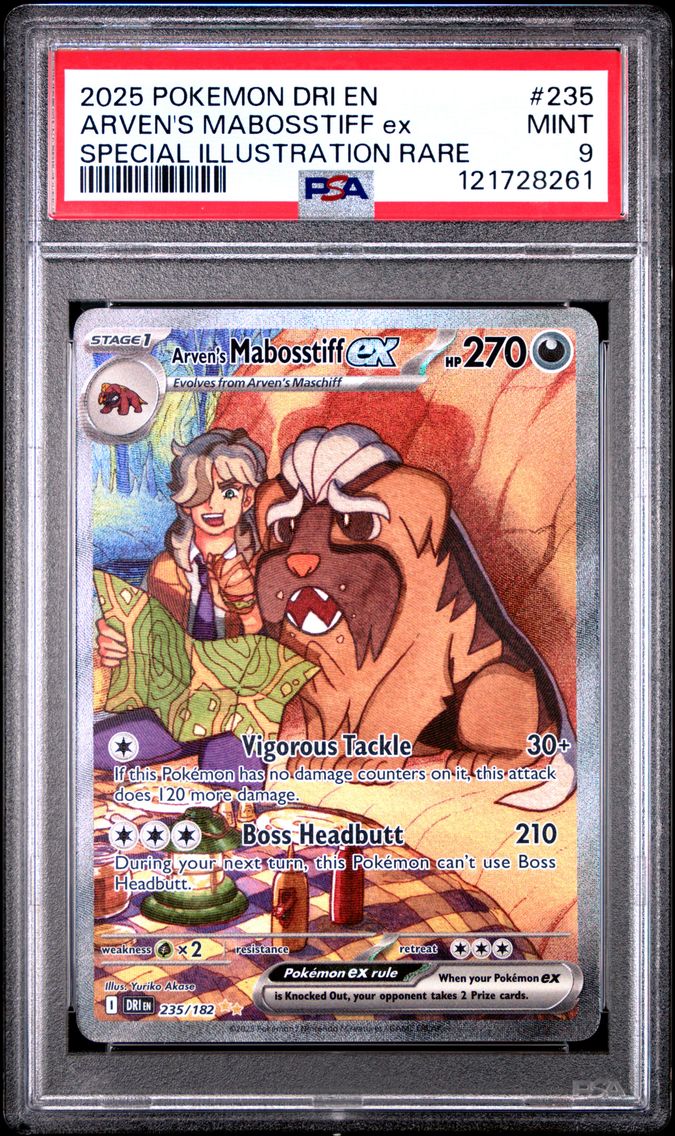 2025 #235 Arven's Mabosstiff EX PSA 9 Dri EN-Destined Rivals Pokemon