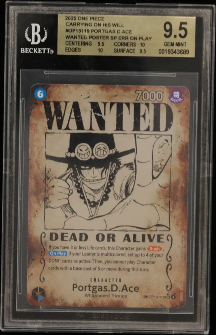 2025 #OP13119 Portgas.D.Ace WANTED POSTER SP ERR/("[On Play] If your..." BGS 9.5 One Piece Card Game Carrying on His Will
