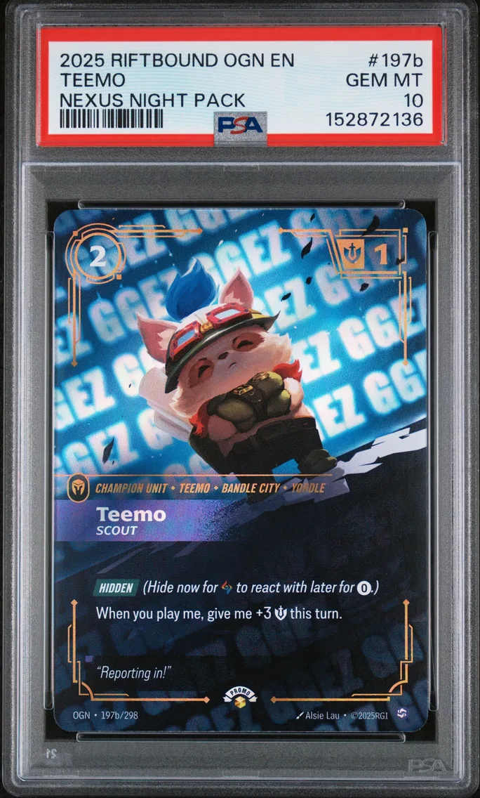 2025 #197b Teemo - Scout PSA 10 Riftbound: League of Legends Ogn-Origins