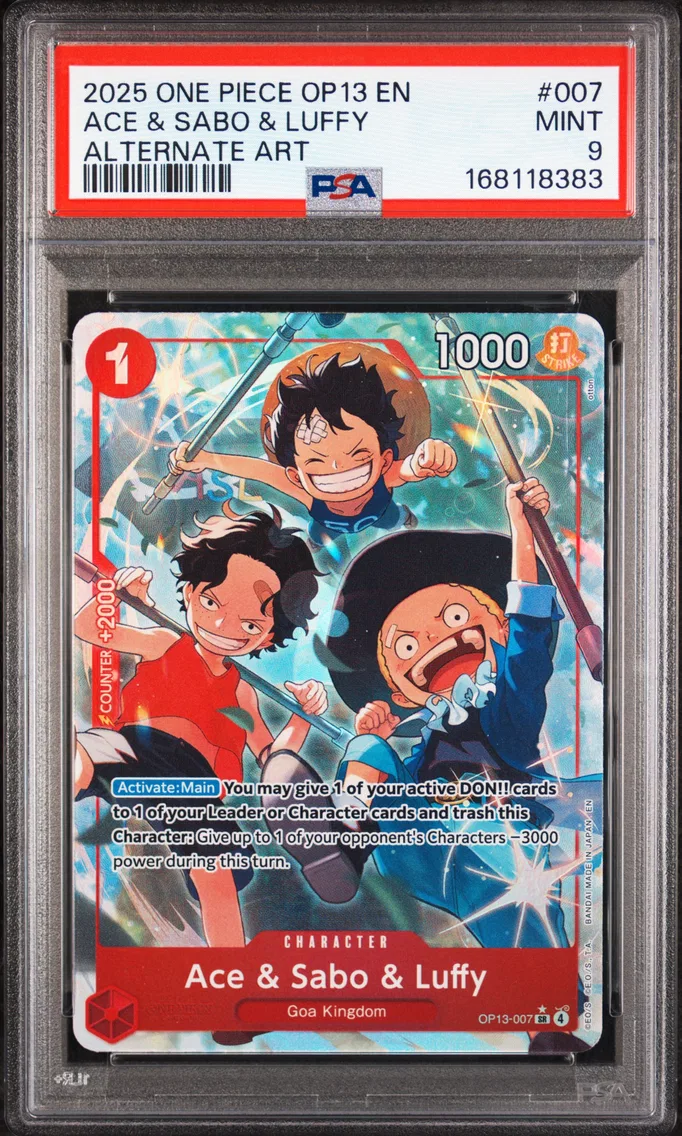 2025 #007 Ace & Sabo & Luffy PSA 9 One Piece OP13-Carrying on His Will