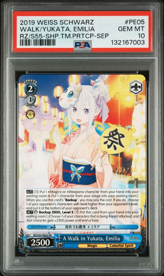 2019 #PE05 A Walk in Yukata, Emilia PSA 10 Weiss Schwarz RE:Zero Starting Life in Another World Vol.2