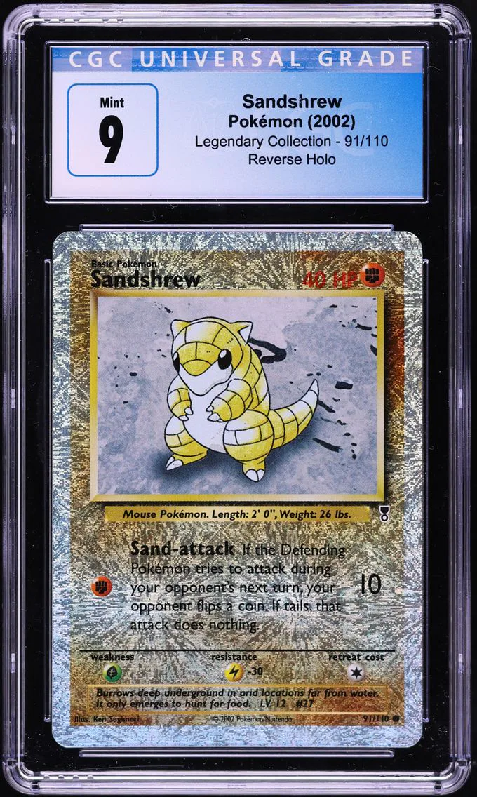 2002 #91 Sandshrew-Reverse Foil CGC 9 Legendary Collection Pokemon
