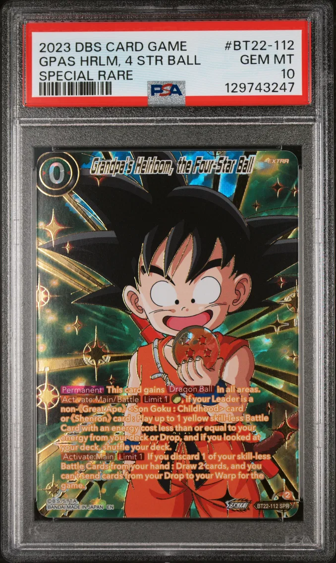 2023 #BT22-112 Grandpa's Heirloom, the Four Star Ball PSA 10 Dragon Ball Super Card Game Series 22 Critical Blow