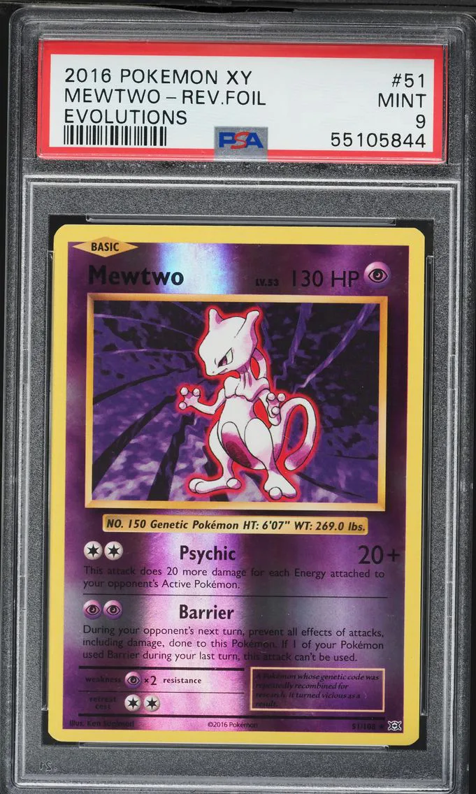 2016 #51 Mewtwo-Reverse Foil PSA 9 XY Evolutions Pokemon