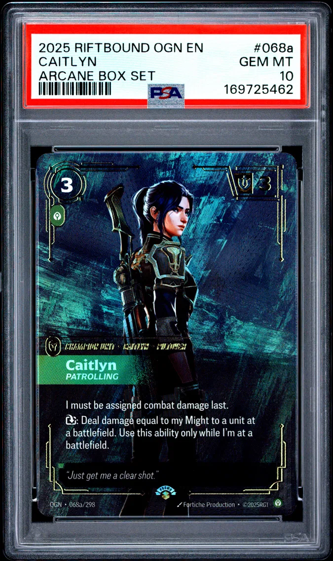 2025 #068a Caitlyn - Patrolling PSA 10 Riftbound: League of Legends Ogn-Origins