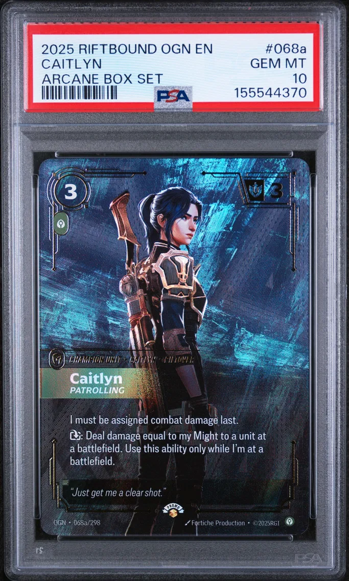 2025 #068a Caitlyn - Patrolling PSA 10 Riftbound: League of Legends Ogn-Origins