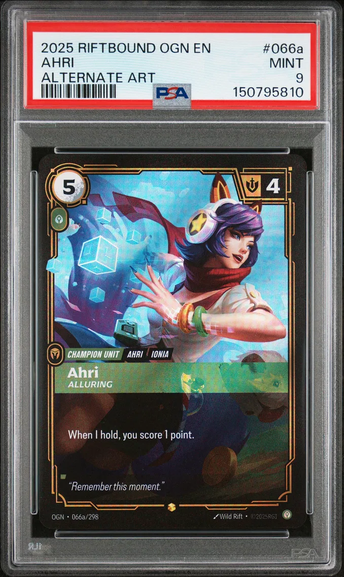 2025 #066a Ahri - Alluring PSA 9 Riftbound: League of Legends Ogn-Origins