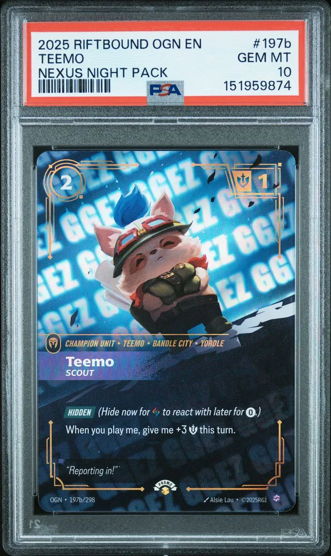 2025 #197b Teemo - Scout PSA 10 Riftbound: League of Legends Ogn-Origins