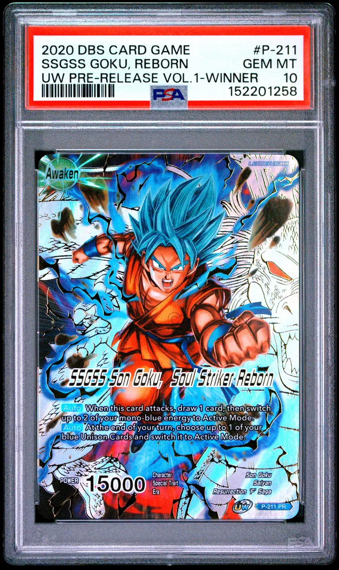 2020 #P-211 Ssgss Son Goku, Soul Striker Reborn PSA 10 Dragon Ball Super Card Game Unison Warrior Series Pre-Release Pack Vol.1