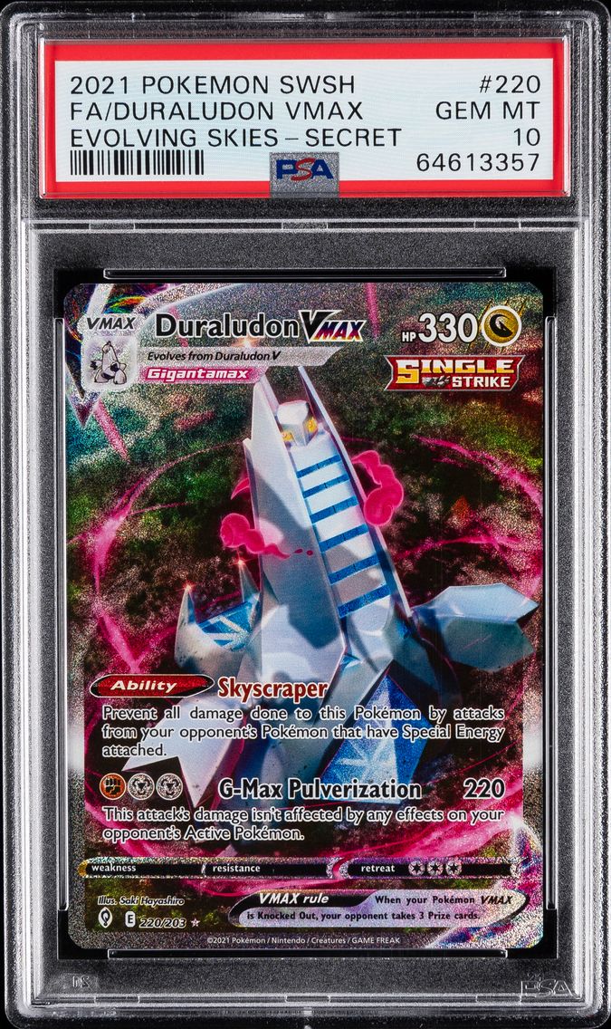2021 #220 FULL ART/DURALUDON VMAX PSA 10 POKEMON SWORD & SHIELD EVOLVING SKIES | SECRET