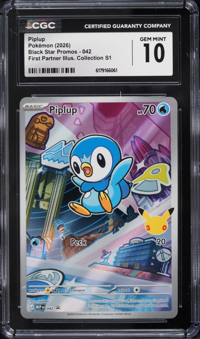 2026 Pokemon Mega Evolution Promo First Partner Illustration S1 Full Art Piplup #42 CGC 10 GEM