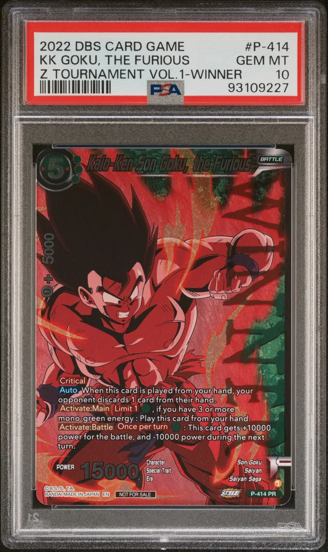 2022 #P-414 Kaio-Ken Son Goku, the Furious PSA 10 Dragon Ball Super Card Game Zenkai Series Tournament Pack Vol.1 Winner