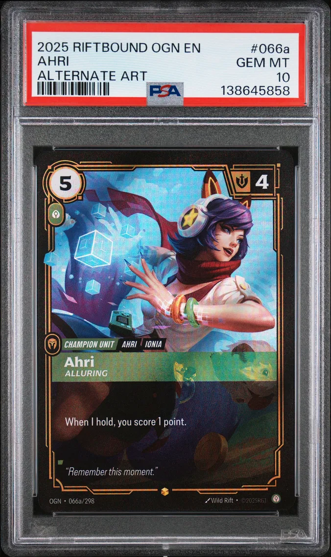 2025 #066a Ahri - Alluring PSA 10 Riftbound: League of Legends Ogn-Origins