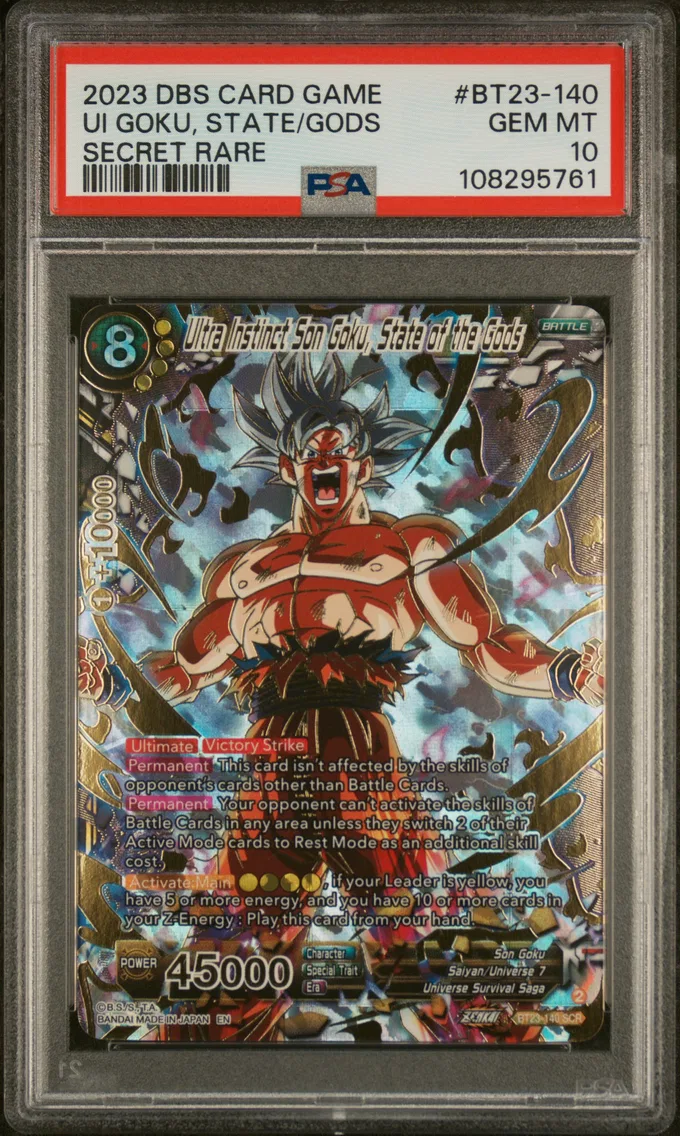 2023 #BT23-140 Ultra Instinct Son Goku, State of the Gods PSA 10 Dragon Ball Super Card Game Series 23 Perfect Combination