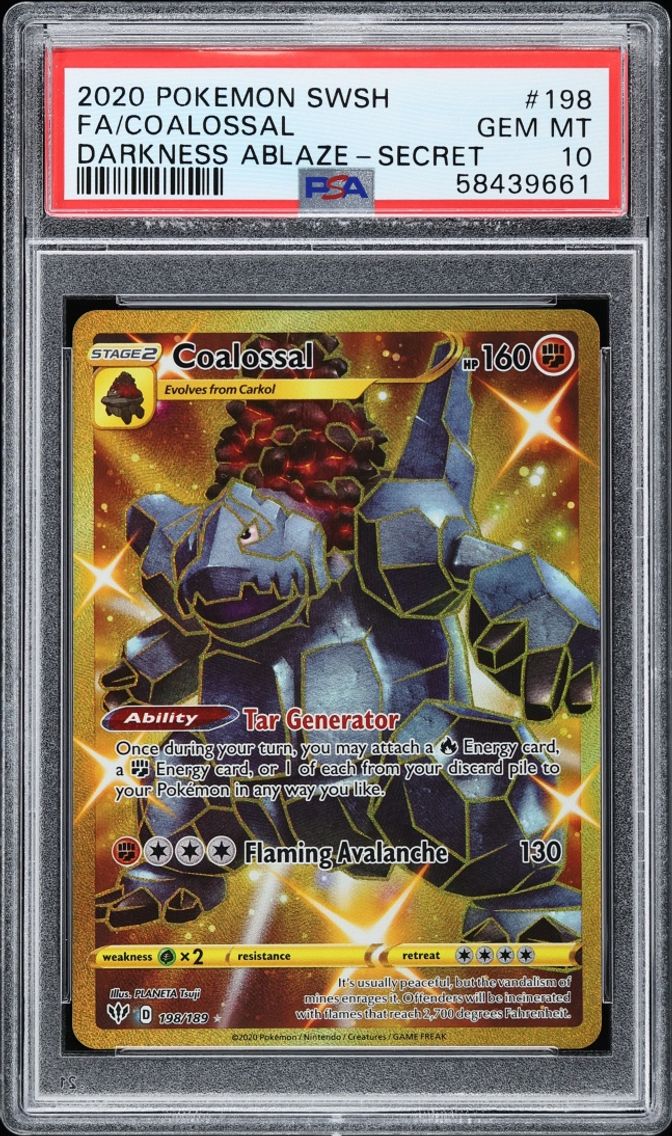 2020 Pokemon Sword & Shield Darkness Ablaze Gold Rare Coalossal #198 PSA 10 GEM MINT