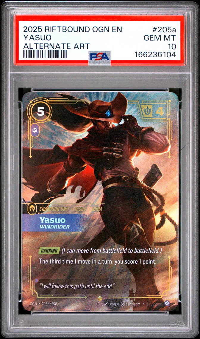 2025 #205a Yasuo - Windrider PSA 10 Riftbound: League of Legends Ogn-Origins