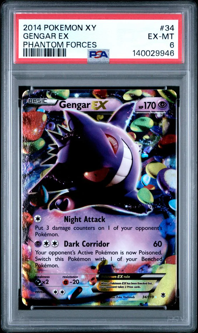 2014 #34 Gengar EX PSA 6 XY Phantom Forces Pokemon