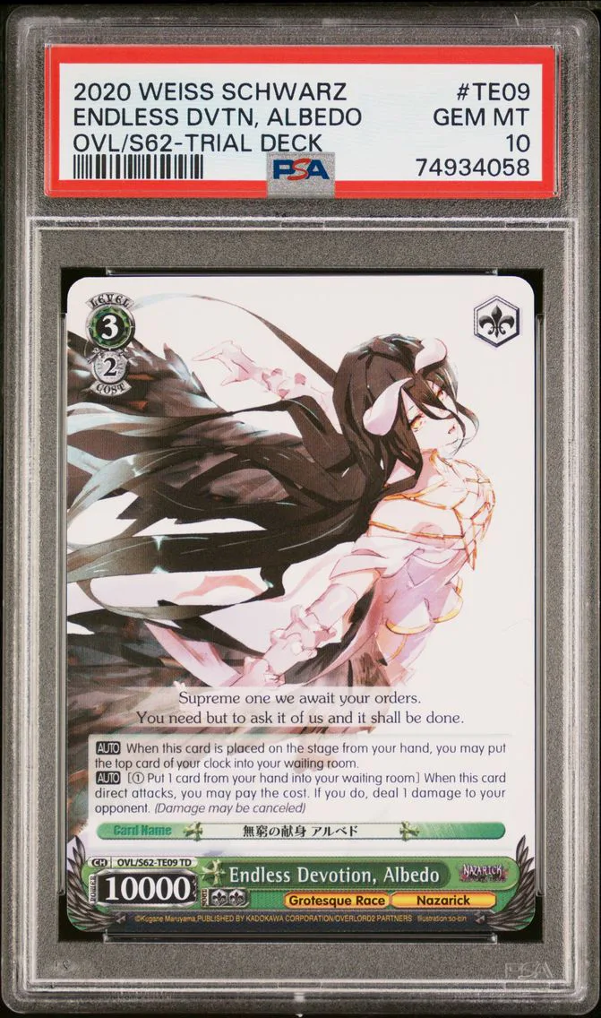 2020 #TE09 Endless Devotion, Albedo PSA 10 Weiss Schwarz Nazarick: Tomb of the Undead