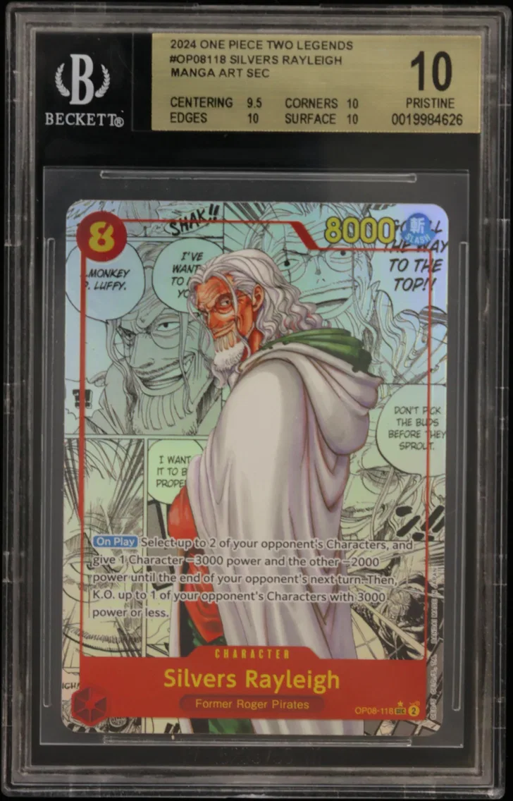 2024 #OP08118 Silvers Rayleigh MANGA ART SEC BGS 10 One Piece Card Game Two Legends