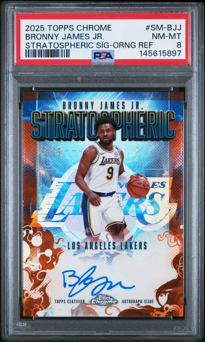 2025 #SM-BJJ Bronny James Jr. PSA 8 Topps Chrome Stratospheric Signatures