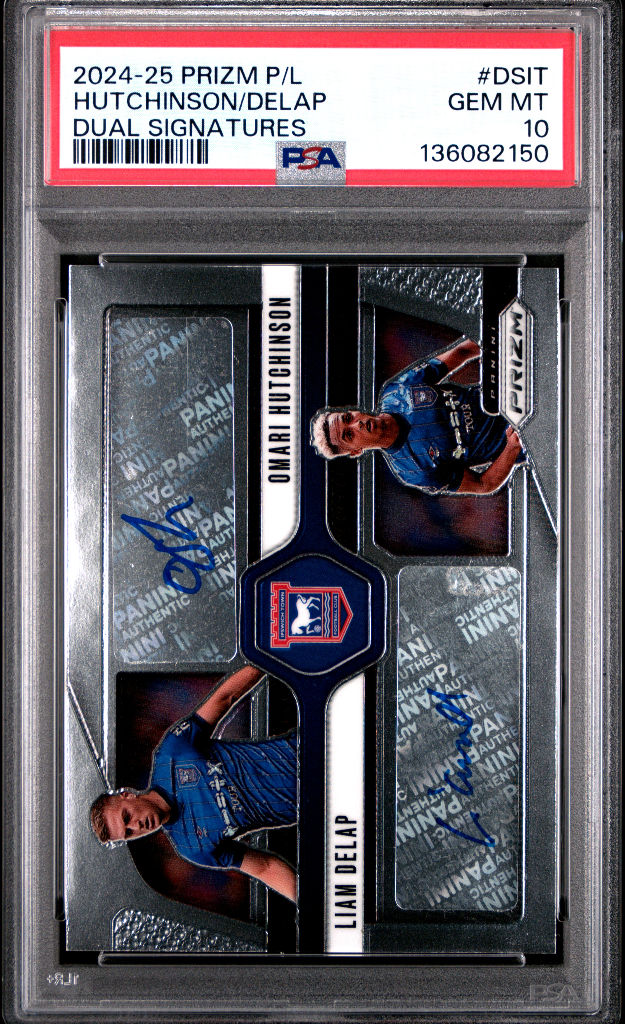 2024 #Dsit Liam Delap/Omari Hutchinson PSA 10 Panini Prizm Premier League Dual Signatures
