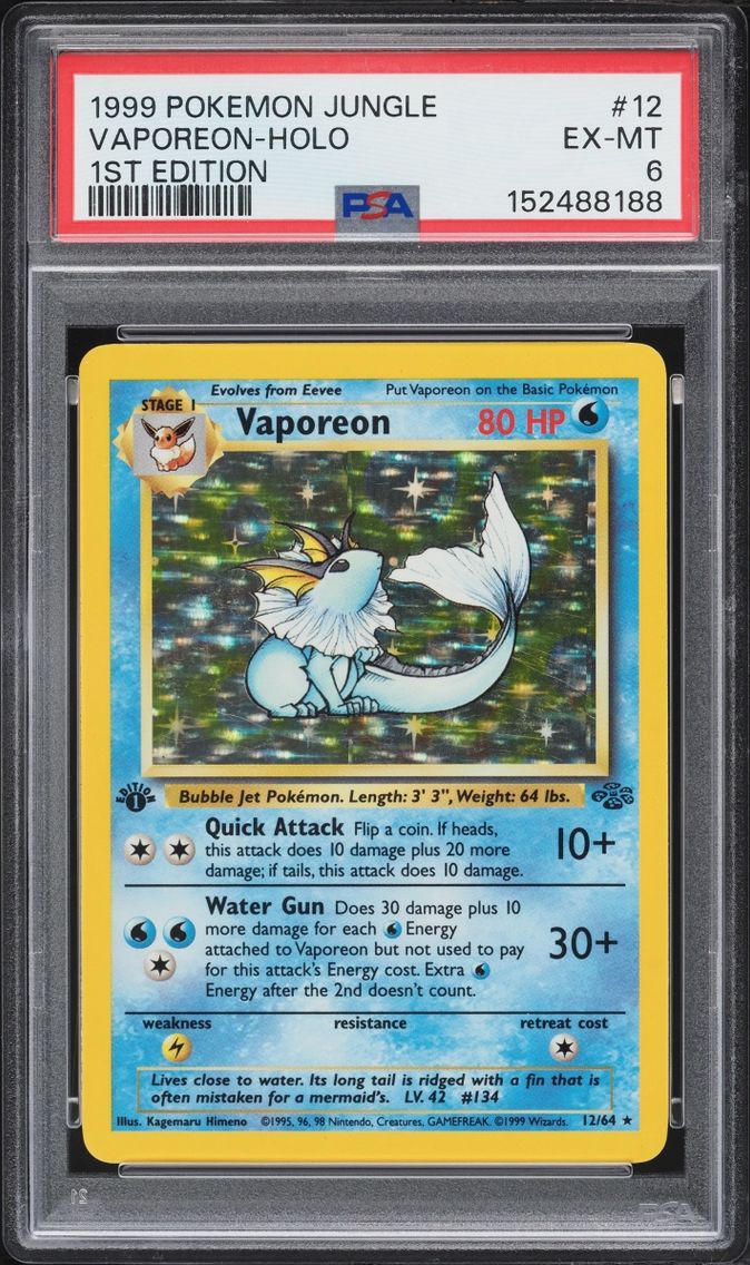 1999 #12 Jungle 1st Edition Holo Vaporeon EXMT PSA 6 Pokemon