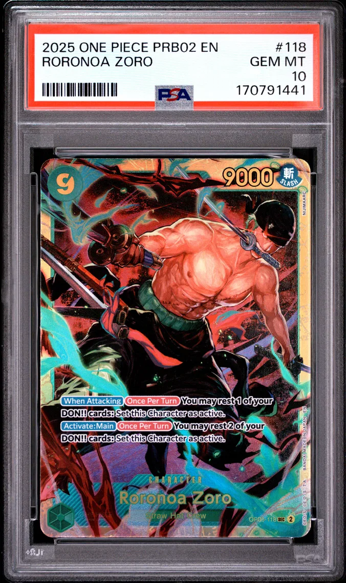 2025 #118 Roronoa Zoro PSA 10 One Piece PRB02-Premium Booster -One Piece Card the Best- Vol.2