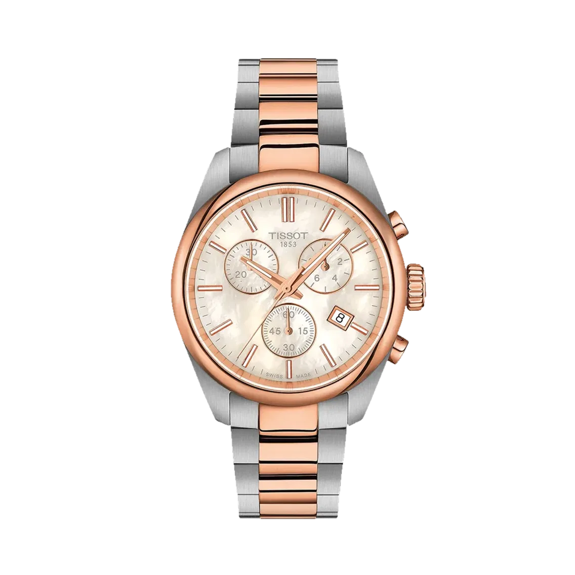 Tissot PR 100 Quartz Chronograph Two-Tone Rose Gold PVD 36mm - White, Mother-of-Pearl on Bracelet