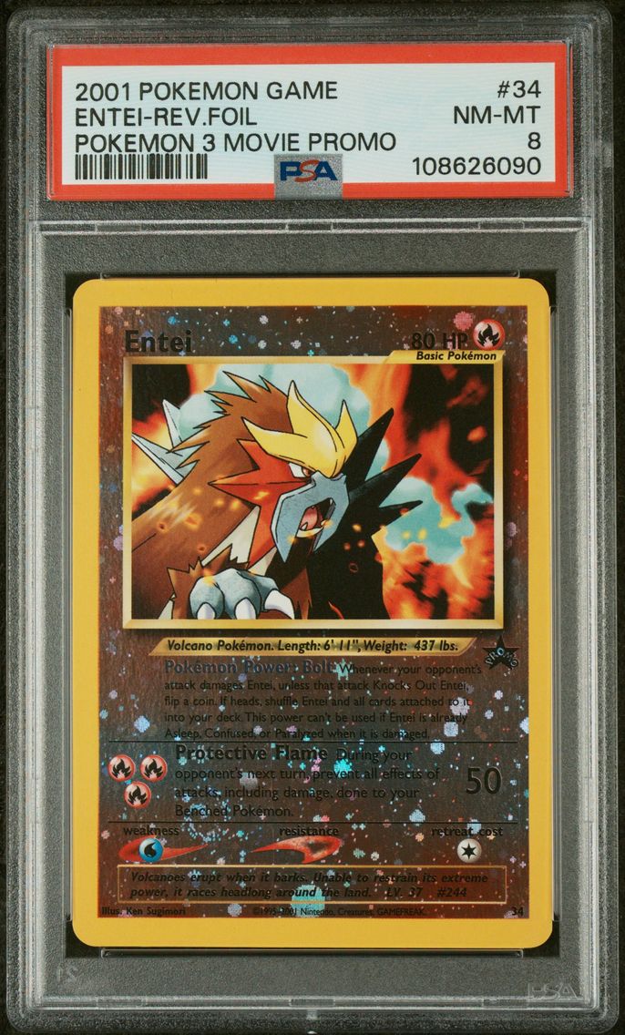 2001 #34 Entei-Reverse Foil PSA 8 Game Movie