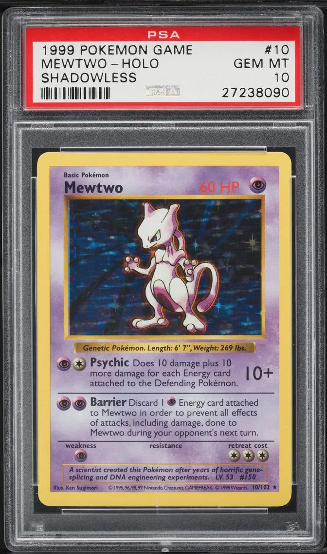 1999 #10 Mewtwo-Holo PSA 10 Shadowless Base Set Pokemon