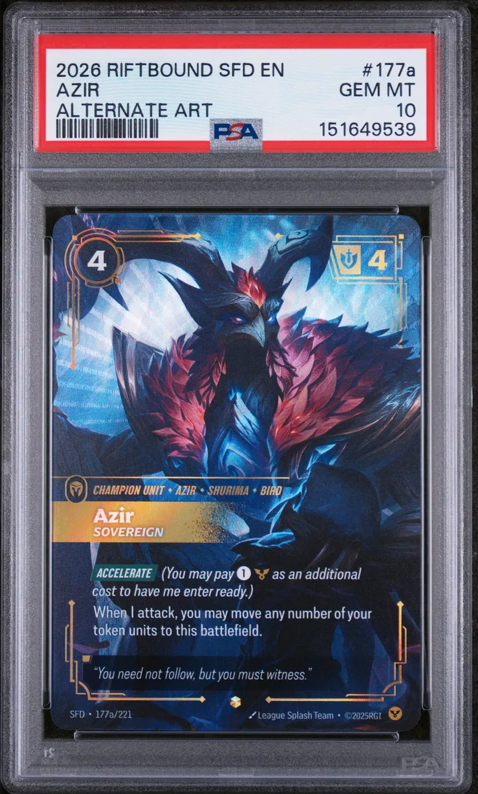 2026 #177a Azir - Sovereign PSA 10 Riftbound: League of Legends Sfd-Spiritforged
