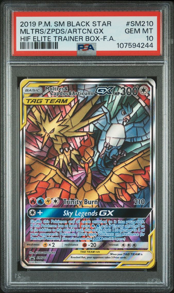 2019 #SM210 Full Art/Moltres & Zapdos & Articuno GX PSA 10 SM Black Star Promo Pokemon