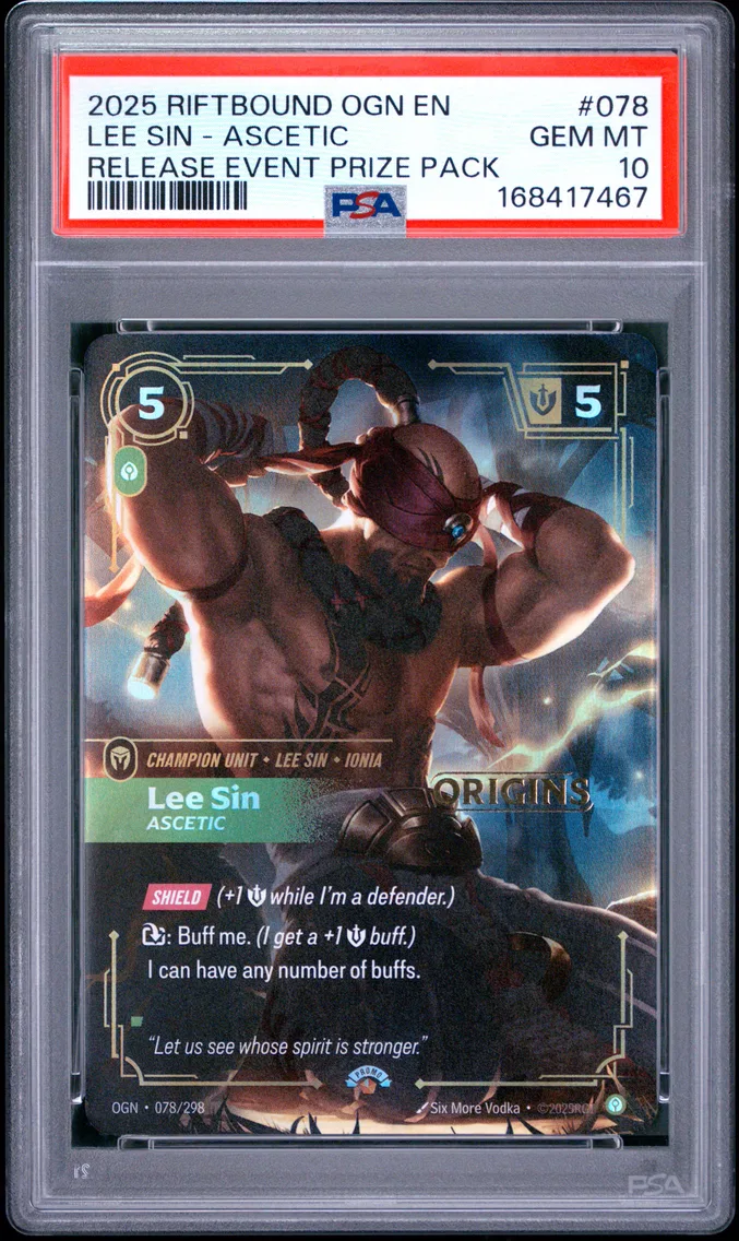 2025 #078 Lee Sin - Ascetic PSA 10 Riftbound: League of Legends Ogn-Origins