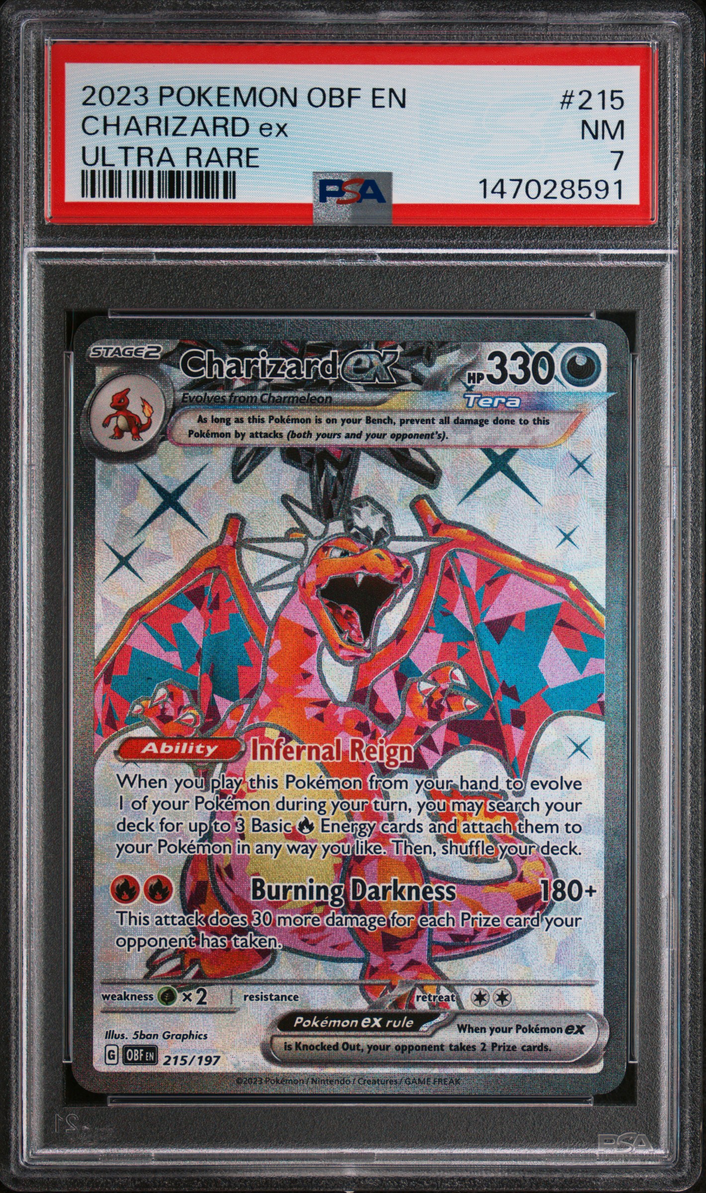 2023 #215 Charizard Ex PSA 7 Obf En-Obsidian Flames