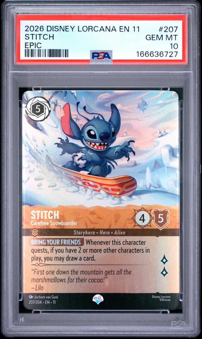 2026 #207 Stitch - Carefree Snowboarder PSA 10 Disney Lorcana EN 11-Winterspell