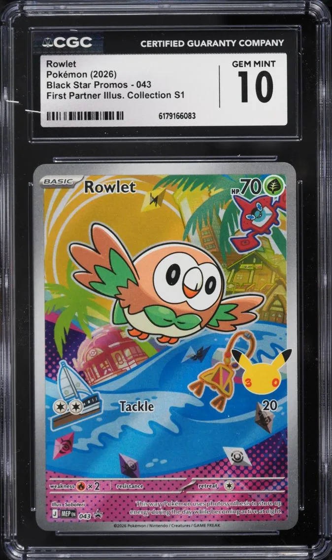 2026 Pokemon Mega Promo First Partner Illustration Collection S1 Full Art Rowlet #43 CGC 10 GEM