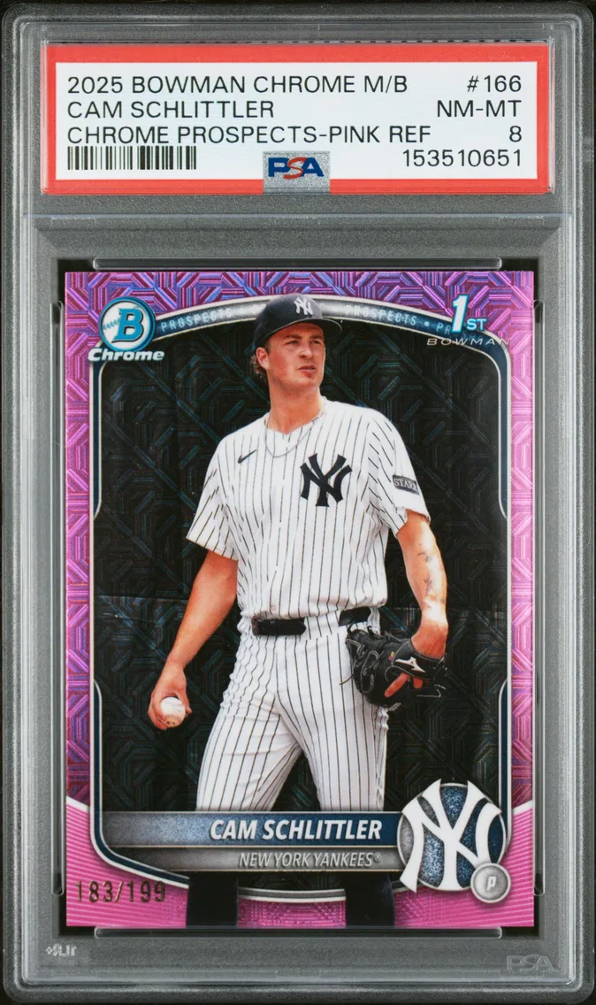 2025 #166 Cam Schlittler PSA 8 Bowman Chrome Mega Box Chrome Prospects