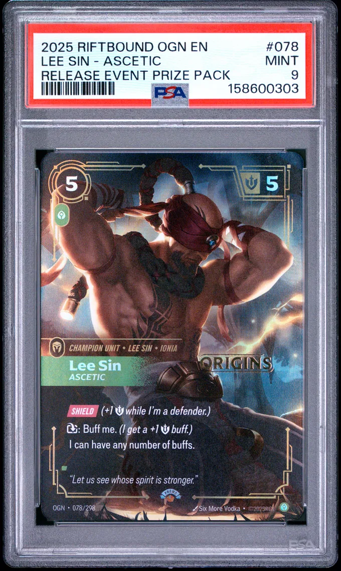2025 #078 Lee Sin - Ascetic PSA 9 Riftbound: League of Legends Ogn-Origins