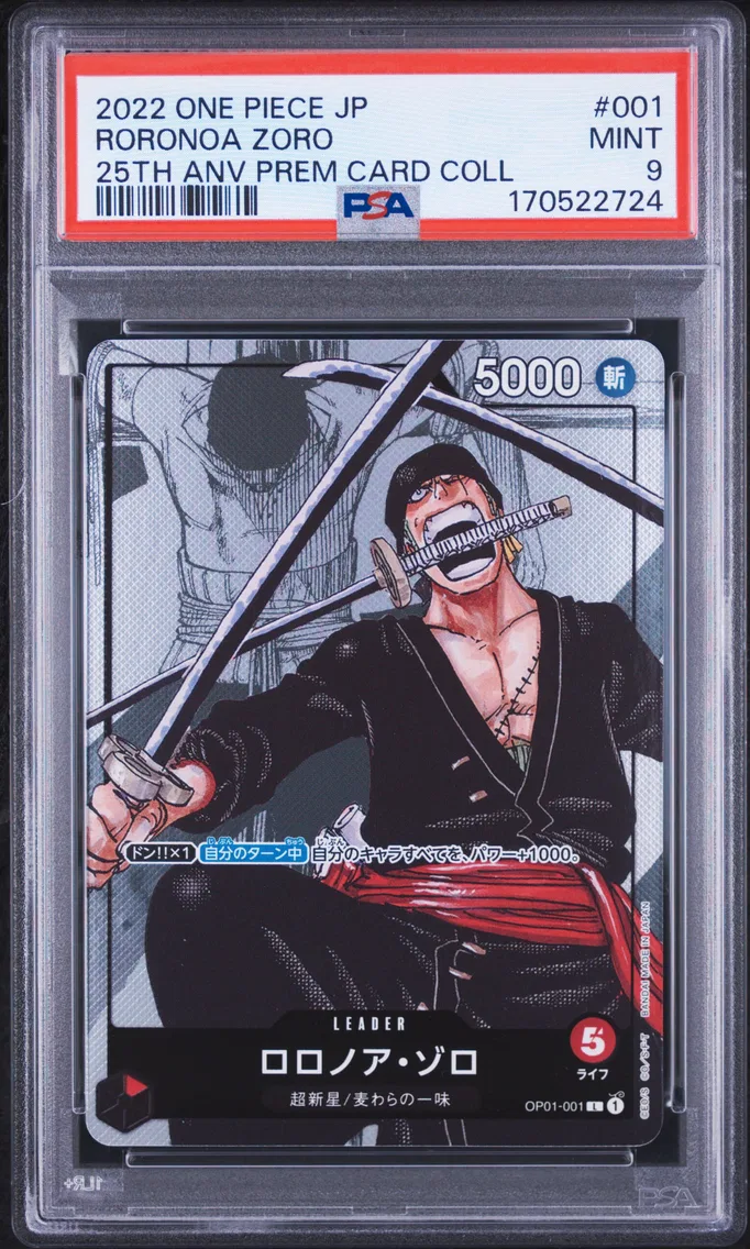 2022 #001 Roronoa Zoro PSA 9 One Piece Japanese 25th Anniversary Premium Card Collection