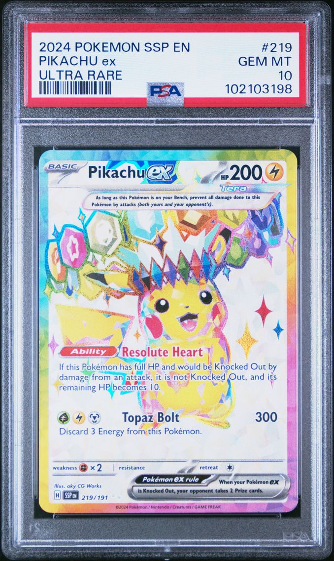 2024 #219 Pikachu EX PSA 10 Ssp EN-Surging Sparks
