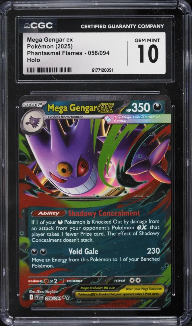 2025 #56 Mega Gengar Ex CGC 10 Pokemon Mega Evolution Phantasmal Flames Holo