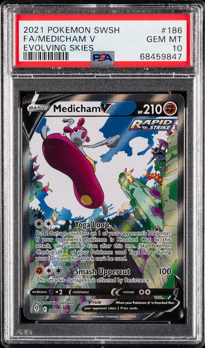 2021 #186 Full Art/Medicham V PSA 10 Sword & Shield Evolving Skies Pokemon