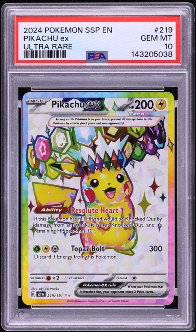 2024 #219 Scarlet & Violet Surging Sparks Full Art Pikachu Ex GEM MINT PSA 10 Pokemon