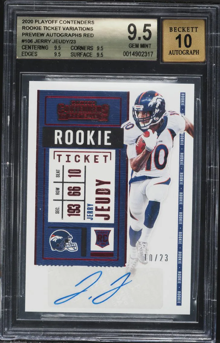 2020 #106 Jerry Jeudy/23 BGS 9.5 Playoff Contenders Rookie Ticket Variations Preview Autographs Red Football