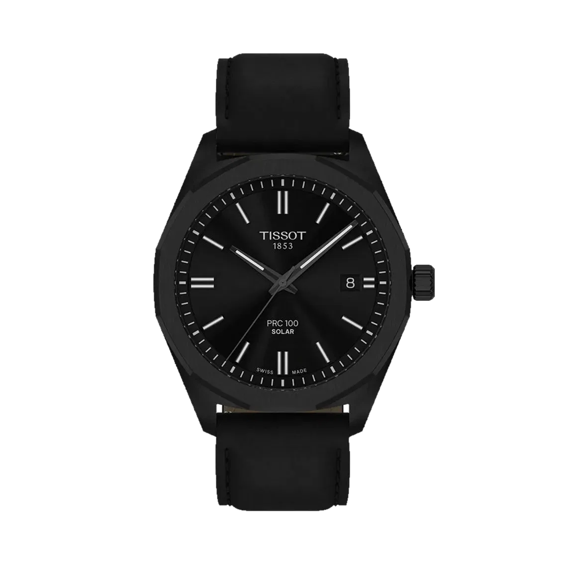 Tissot PRC 100 Solar Quartz 39mm - Black on Leather Strap