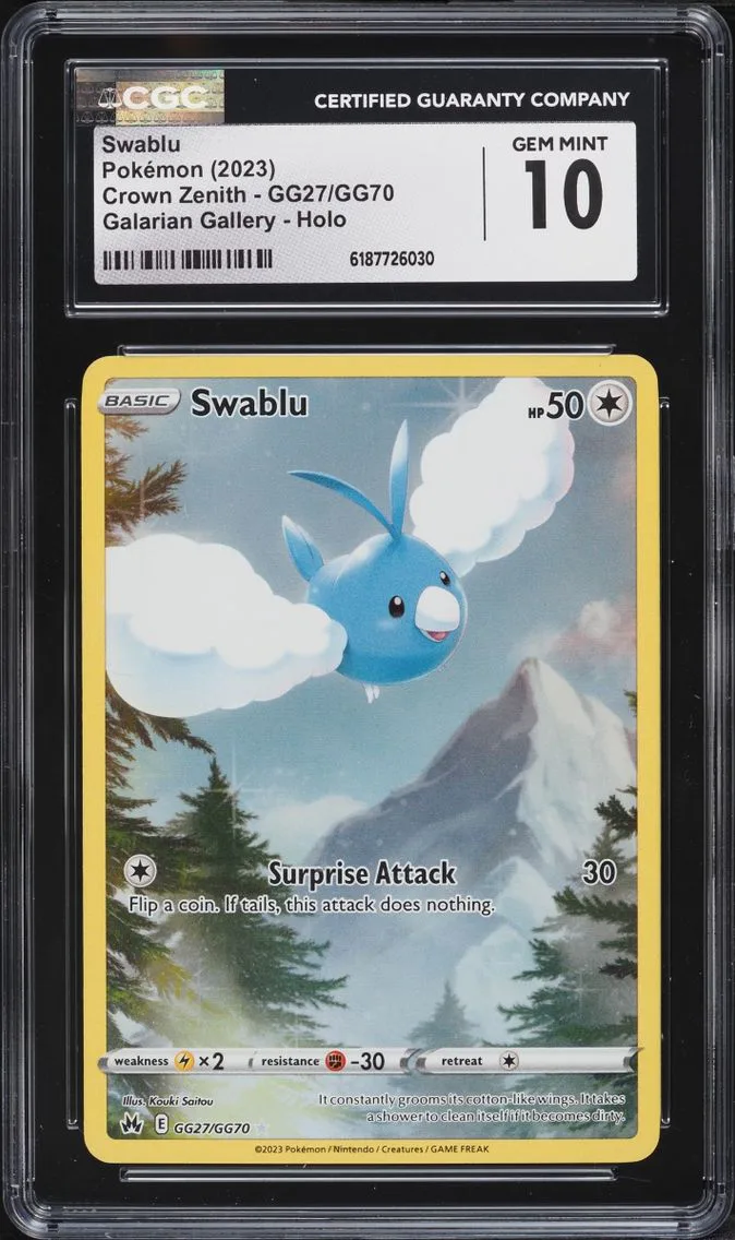 2023 #GG27 Swablu CGC 10 Pokemon Sword & Shied Crown Zenith Galarian Gallery Full Art