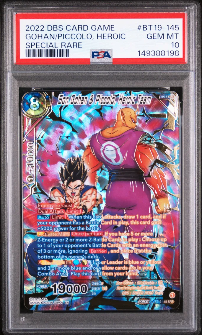 2022 #BT19-145 Son Gohan & Piccolo, Heroic Team PSA 10 Dragon Ball Super Card Game Series 19 Fighter's Ambition