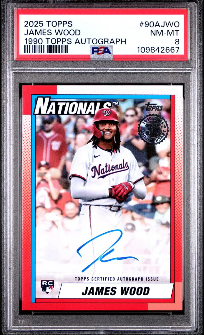 2025 #90AJWO James Wood PSA 8 Topps 1990 Topps Baseball Autographs