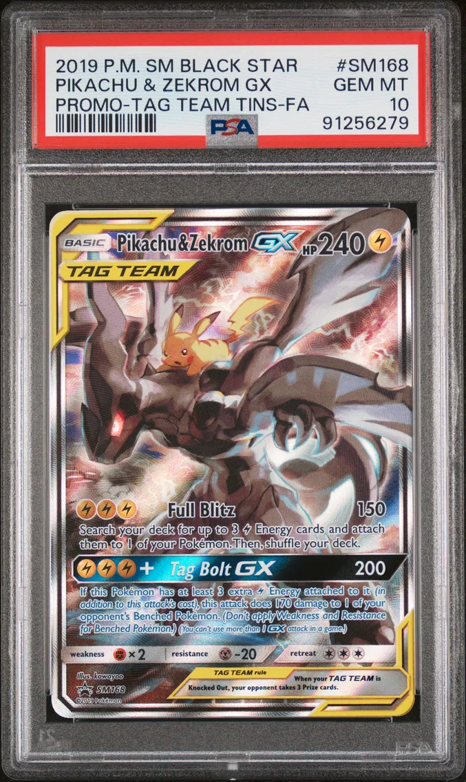 2019 #SM168 Full Art/Pikachu & Zekrom GX PSA 10 SM Black Star Promo